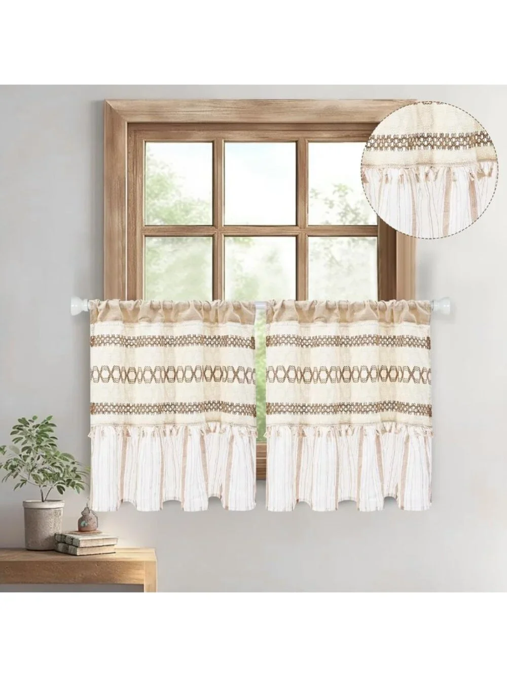 Boho Striped Linen Kitchen Curtains 24